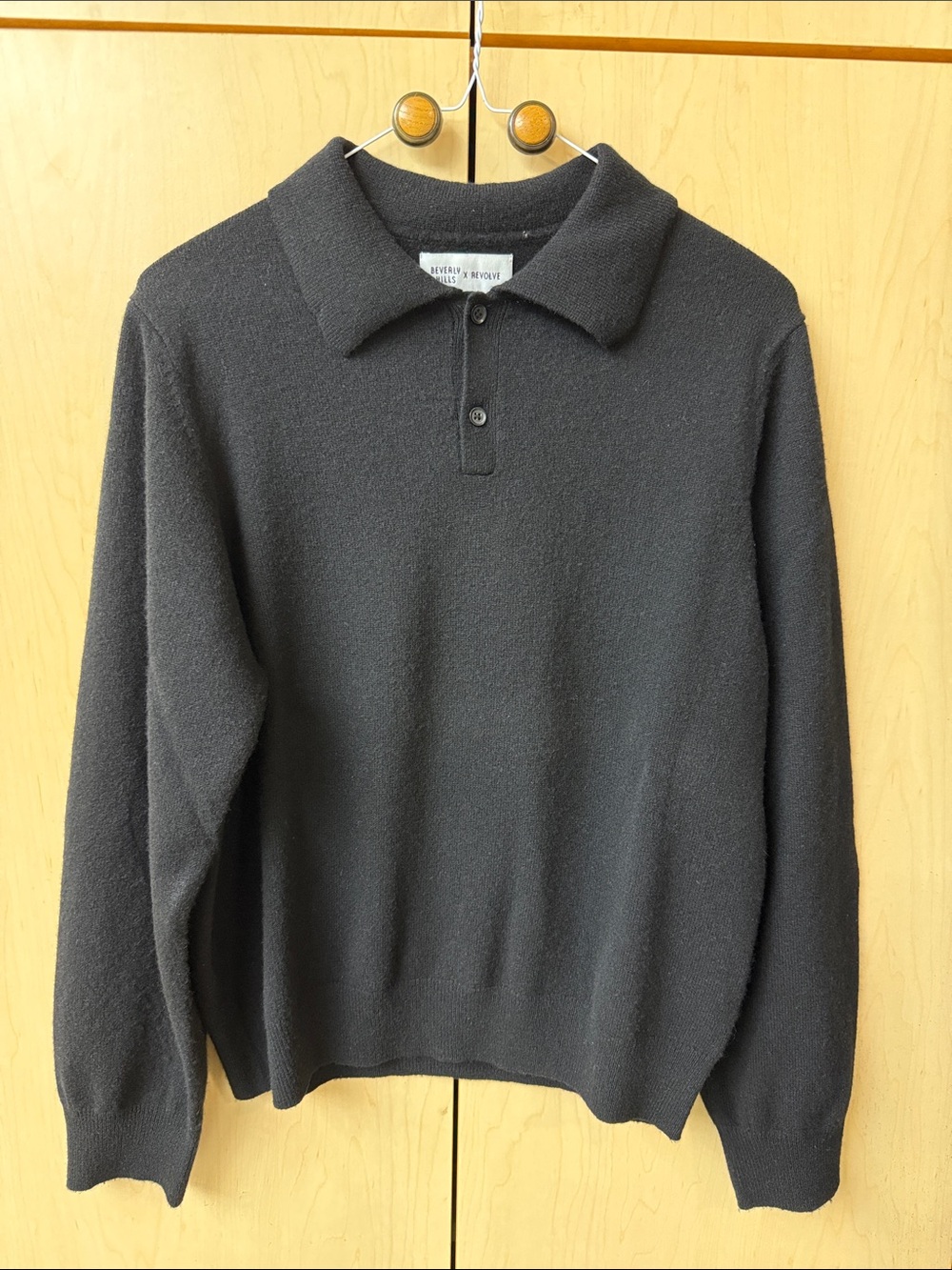 Beverly Hills X Revolve Mens Long-Sleeve V-Neck Polo Sweater in Black